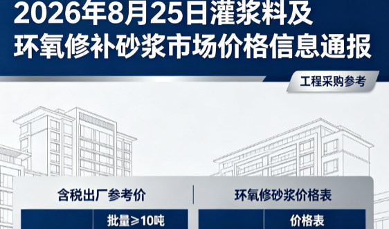 天河2026年8月25日灌浆料及环氧修补砂浆市场价格信息通报